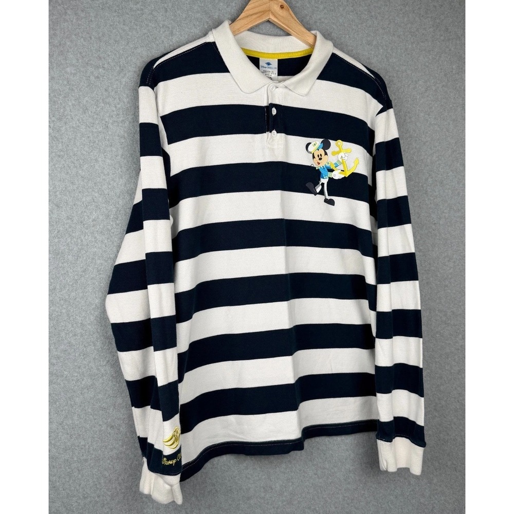Disney Cruise Line Mickey Sailor Striped Rugby Shirt Mens L